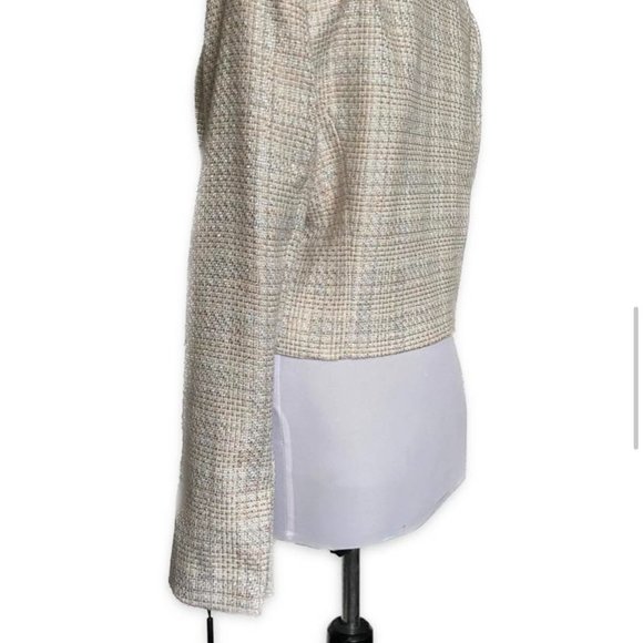 X Calvin Klein Tweed Blazer, Size 6, Petite, Light Cream Silver Peach Light Blue - Picture 6 of 11
